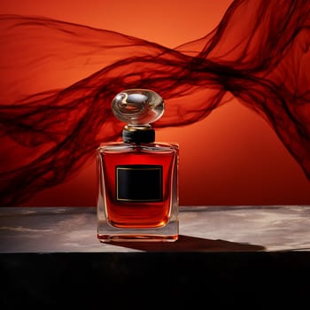 perfume bottle mockup with red lighting on black background. Advertising presentation of perfumes.Generative AI