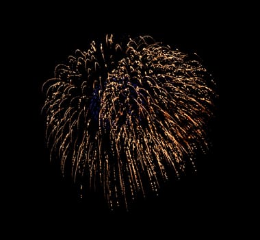 Festive golden fireworks display isolated on black background for celebration and anniversary