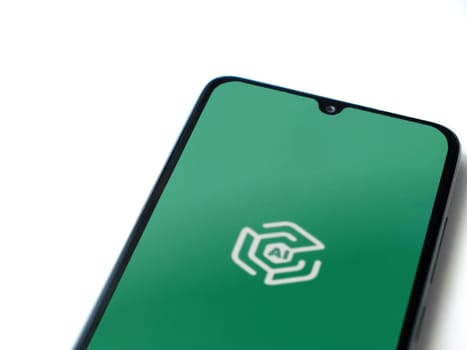 Lod, Israel - July 16,2023: Adam Ai app launch screen on smartphone on white background. Top view flat lay with copy space.
