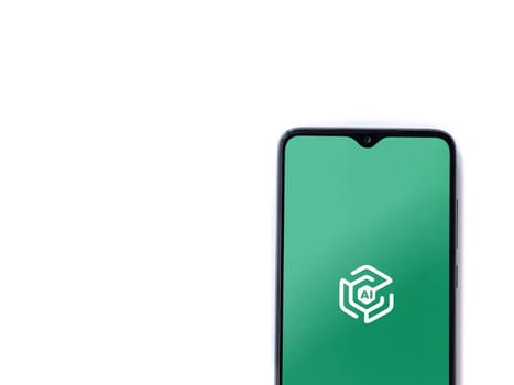 Lod, Israel - July 16,2023: Adam Ai app launch screen on smartphone on white background. Top view flat lay with copy space.