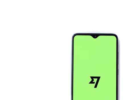 Lod, Israel - July 16,2023: Wise app launch screen on smartphone on white background. Top view flat lay with copy space.