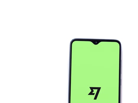 Lod, Israel - July 16,2023: Wise app launch screen on smartphone on white background. Top view flat lay with copy space.