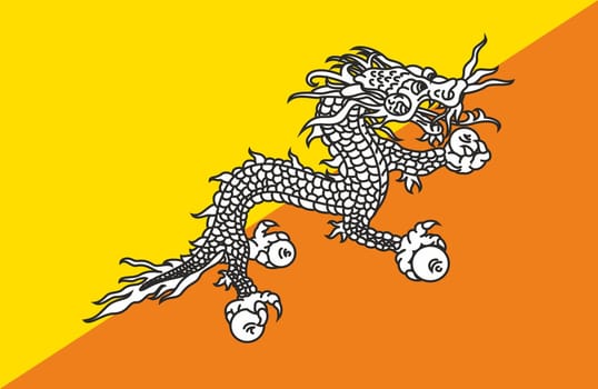 Flag of kingdom of Bhutan. National Bhutan flag. Bhutan national flag on textured background. Asian country