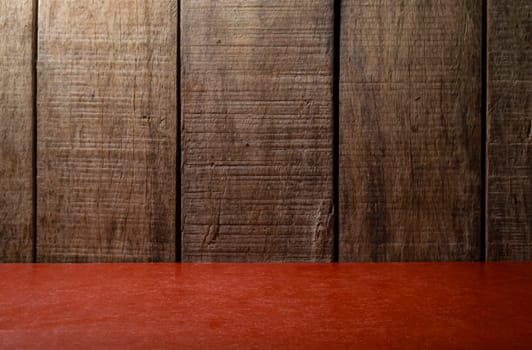 Empty wooden desk table and bag, Old brown dark wood wall texture and pattern background for design, Still life style, Wood texture, Wood background, wood pattern