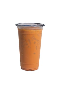 Tea thai, Ice tea milk or Ice milk tea, Sweet drink, Isolated, on white background, Clipping path