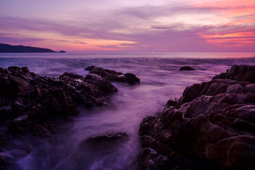 Seascape landscape nature with color of cloud sunset and sky, Velvet violet, Velvet Purple, Trend color of the year background