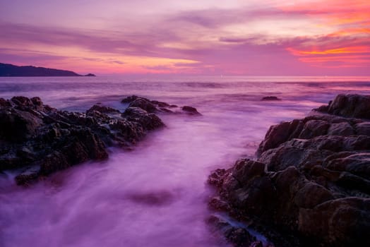 Seascape landscape nature with color of cloud sunset and sky, Pacific Pink, Trend color of the year background