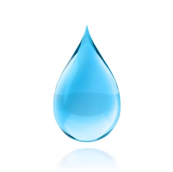 Blue shiny water drop on white background