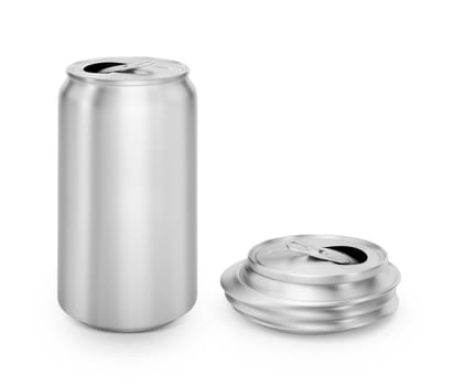 open can of beverage and Compressed cans isolated on a white background