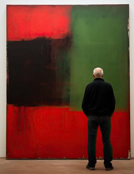 visitor looking at colorfield abstrat art at contemporary art gallery, AI generated