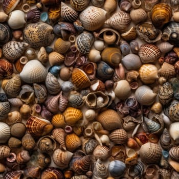 various seashells background, seamless tile, AI generated