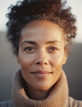 Middle aged multiracial woman looking at camera, AI generated