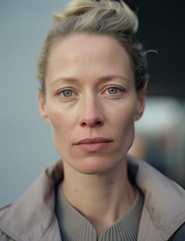 Middle aged caucasian blonde woman looking at camera, AI generated