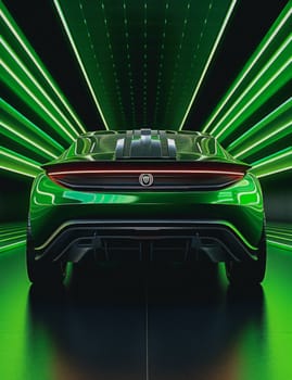 back of green luxury electric car, AI generated