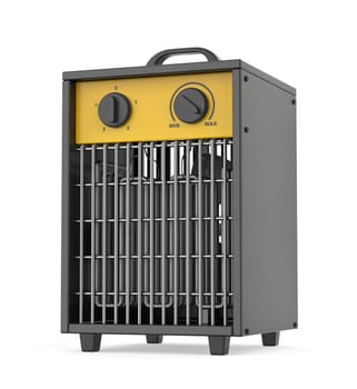 Black industrial electric fan heater on white background