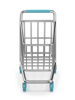 Front view of shopping cart on white background