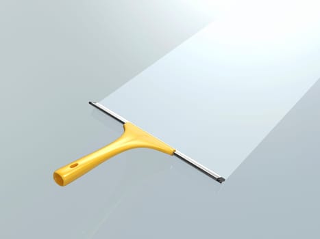 Cleaning the glass with yellow squeegee