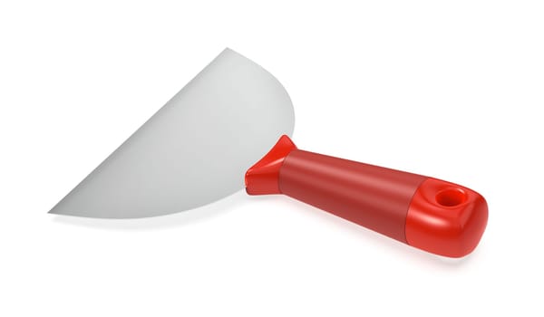 Putty knife with red plastic handle on a white background