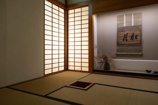 Reconstruction of a Japanese traditional tea room interior - minimal design, nobody