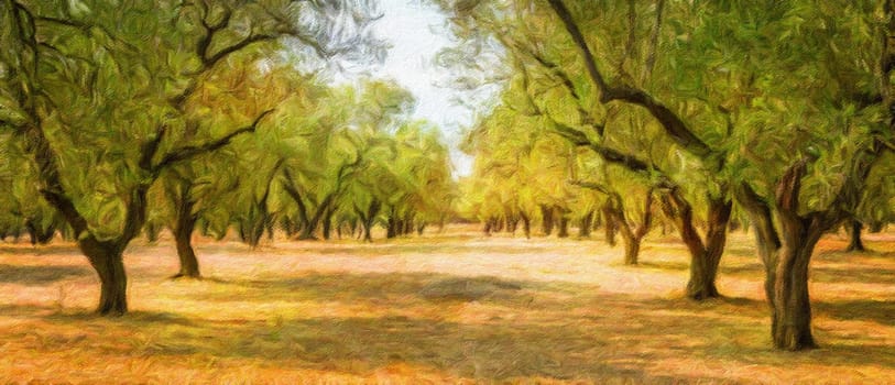 Creative illustration, vintage watercolor artistic design. Olive tree. Vintage design, natural background, nobody