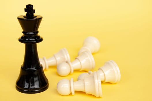 Selective view of chess pawn moving toward for battle. Strategy and tactic concept.