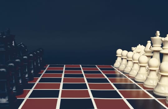 Selective view of chess pawn moving toward for battle. Strategy and tactic concept.