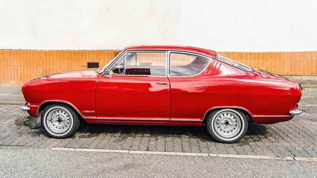 WETTENBERG, HESSE, GERMANY - 07 - 28 - 2023: Red OPEL KADETT on a Car Show Golden Oldies in Krofdorf-Gleiberg, near Giessen, Hesse.