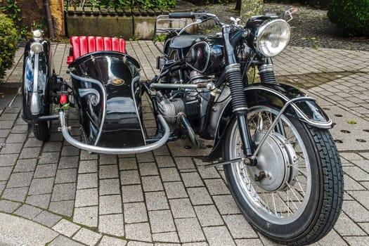 WETTENBERG, HESSE, GERMANY - 07 - 28 - 2023: BMW motorcycle with sidecar at a Car Show Golden Oldies in Krofdorf-Gleiberg near Giessen, Hesse.