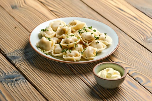 Boiled dumplings with beef on a plate