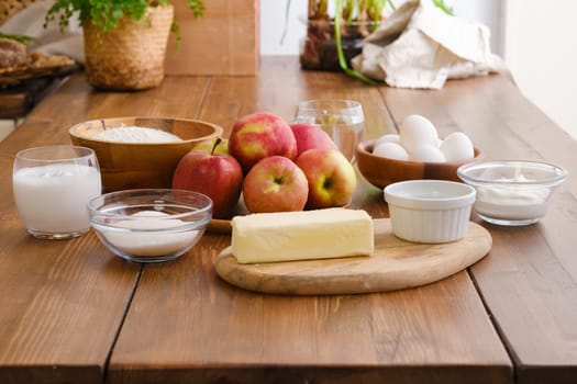 ingredients for apple pancakes on a table
