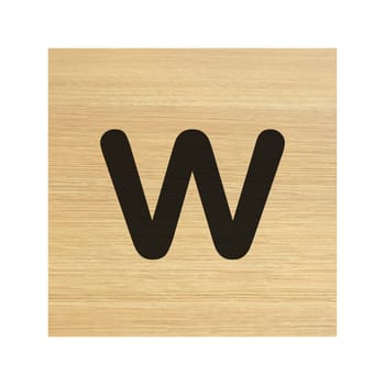 A lower case w wood block on white with clipping path