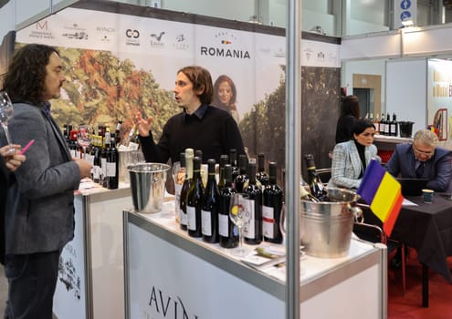 Cracow, Poland - November 17, 2022: International Wine Trade Fair ENOEXPO in Cracow. Producers of wine from all around the world meet the importers distributors and representatives.
