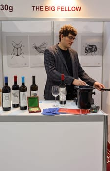Cracow, Poland - November 17, 2022: International Wine Trade Fair ENOEXPO in Cracow. Producers of wine from all around the world meet the importers distributors and representatives.
