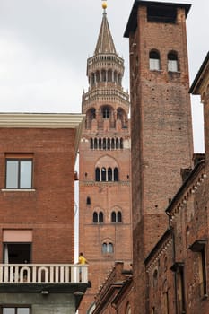 the Medieval Bell Tower of Cremona known as the Torrazzo, Lombardy, Italy.