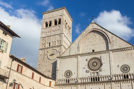 View of Cathedral of San Rufino. in italian Assisi. Umbria. Horizontally.
