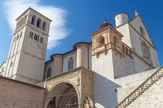 View of empty The Basilica of Saint Francis of Assisi. Umbria. Italy.  Horizontally.