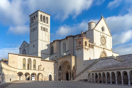 Empty Lower Square of St Francis in Assisi. Umbria. Italy. Horizontally.