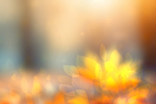 Hello autumn background. Abstract autumn gradient gold yellow orange various leaves texture. Indian summer. Card design with space for text. Beautiful backdrop.