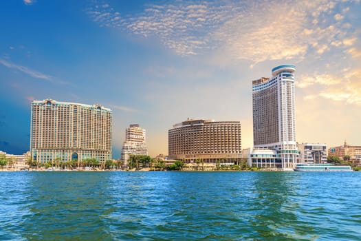 Fashionable buildings on the Nile, popular view of Cairo, Egypt.