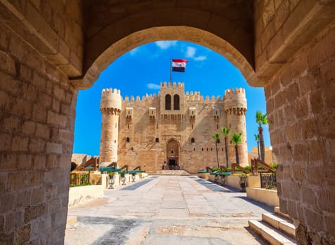 Citadel of Qaitbay, famous medieval fort built on the place of Lighthouse of Alexandria, Egypt.