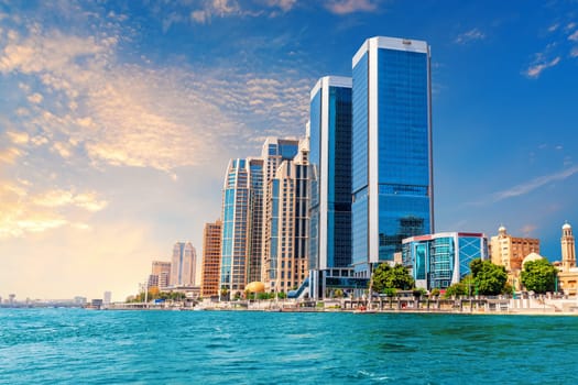 Downtown city skyline and the bank of the Nile river in Cairo, Egypt.