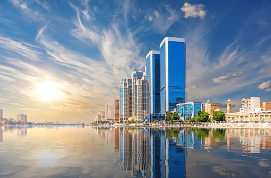 The Nile river and modern center of Cairo view, Egypt.
