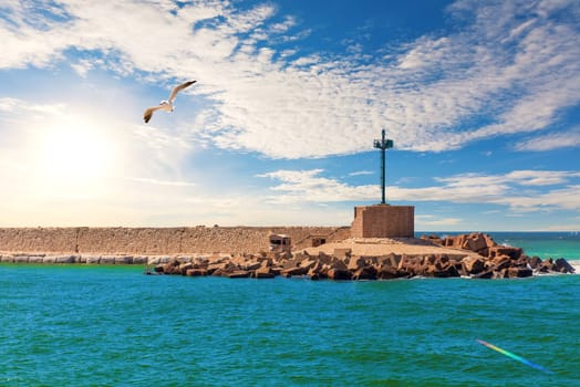 Ruins of the famous Alexandria lighthouse, popular place of visit in Egypt.