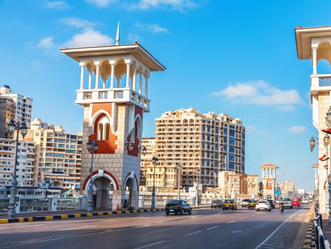 Famous Stanley Bridge on the promenade, architectural landmark of Alexandria, Egypt.