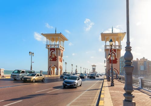 Stanley Bridge of Alexandria, view on the architectural landmark, Egypt.