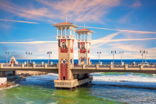 Famous Stanley Bridge in Alexandria, place of visit by the Mediterranean Sea in Egypt.