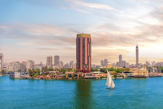 Beautiful view of Gezira island from the Nile river in Cairo, Egypt.