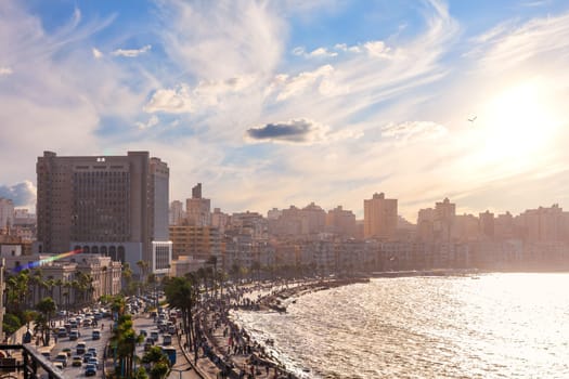 Alexandria seacoast, beautiful view of a famous city of Egypt.