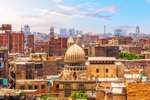 Typical view of Islamic Cairo, mosques and buildings of the capital of Egypt.