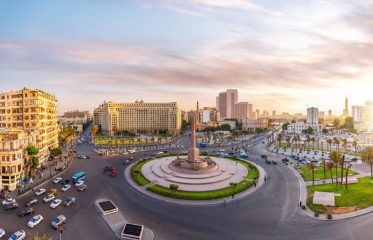 Exclusive full panorama of Tahrir square, famous place in the centre of Cairo, Egypt.